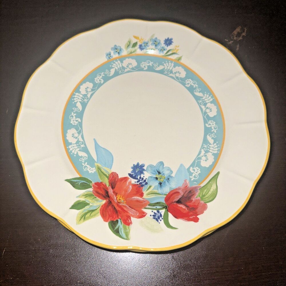 2 Pioneer Woman SPRING BOUQUET Dinner Plates White Yellow Pink Green Teal 10.5"